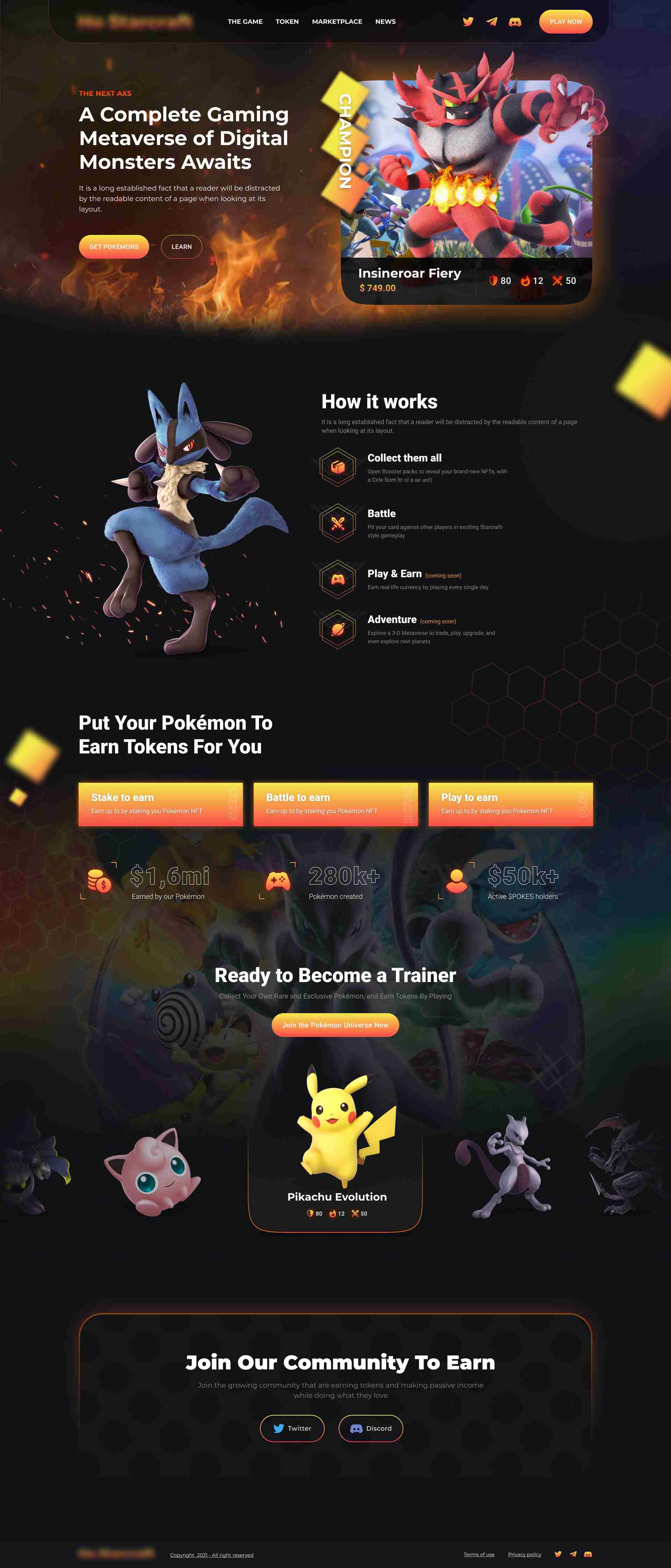 Play-to-earn NFT game (POKEMONS)